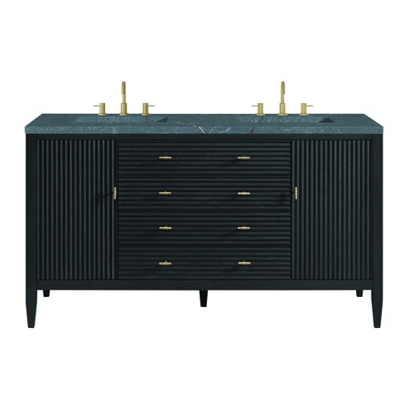 James Martin Vanities 60'' Double Vanity, Carbon Oak w/ 3 CM Parisien Bleu Quartz Top 485-V60D-CBO-3PBL
